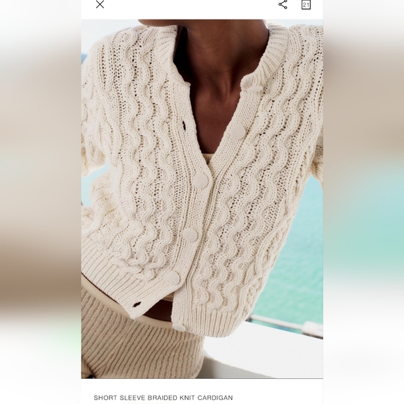 ZARA NEW SHORT SLEEVE BRAIDED KNIT CARDIGAN - Picture 1 of 6